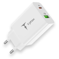 Мережевий зарядний пристрій T-PHOX Speedy 20W 2Ports Type-C+USB Charger (White)