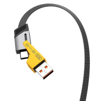 Кабель XO NB283 Braided Flat Type-C/USB-A to TYPE-C/Lightning - 4-in-1 - 60W - 1m Black Кабель XO NB283 Braided Flat Type-C/USB-A to TYPE-C/Lightning - 4-in-1 - 60W - 1m Black
